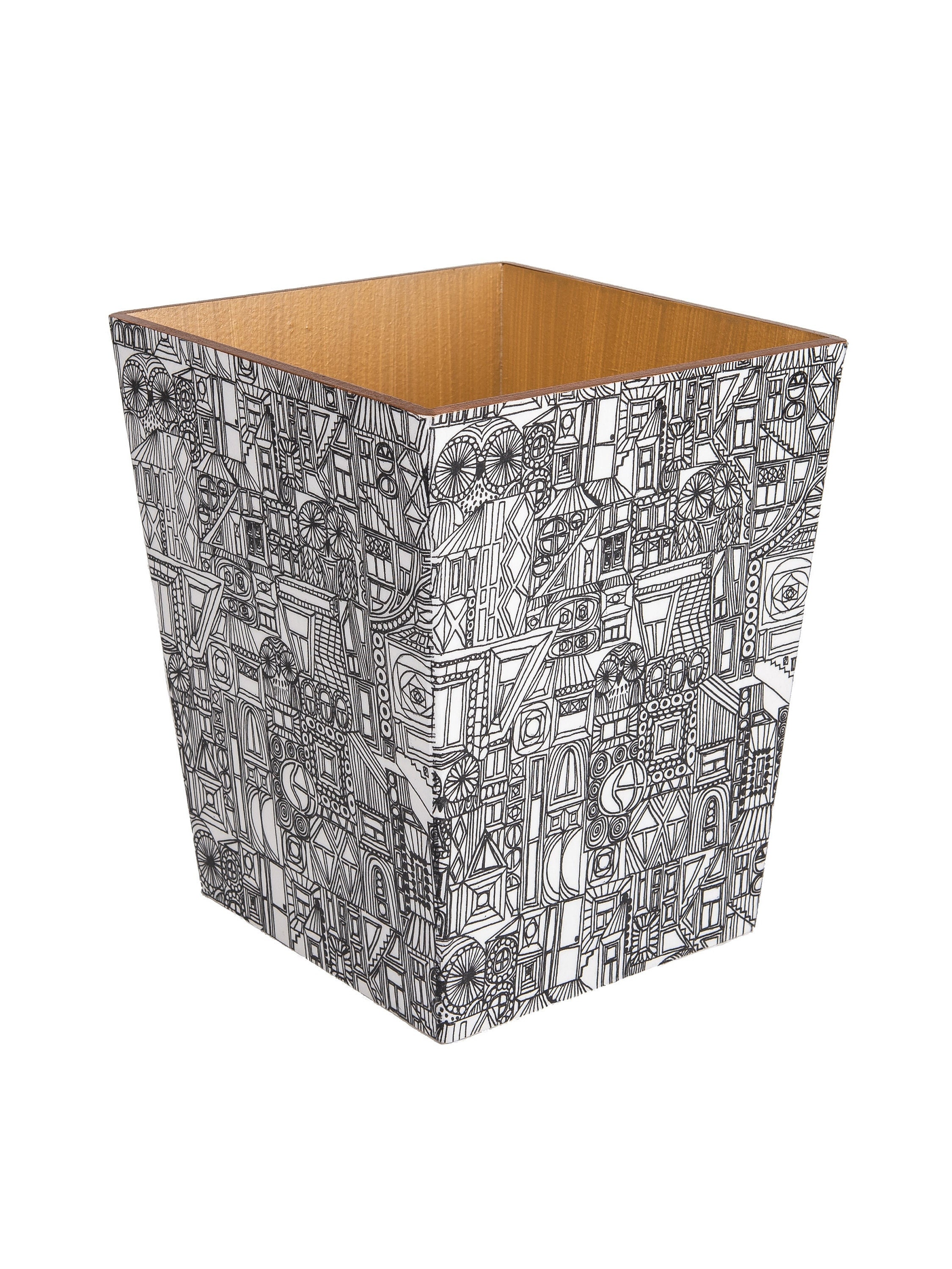 Waste Paper Bin Wooden Black Abstract , Trash Can , Home Interior