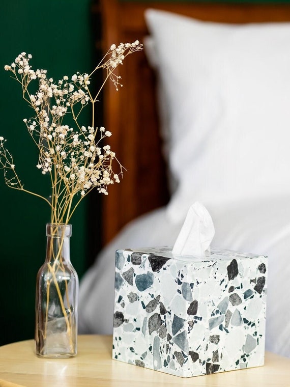 Tissue Box Cover Wooden Cube Grey Terrazzo - Etsy