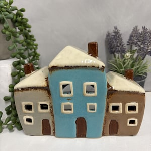 Ceramic Three Garden Houses Tealight Holder