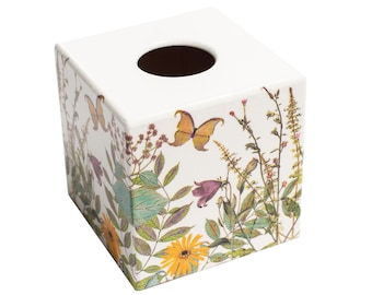 Tissue Box Cover wooden Meadow Flowers handmade UK