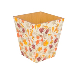 Waste Paper Bin trash can Autumn Leaves wooden decoupaged unique gift