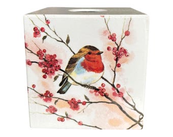 Tissue Box Cover wooden Red Robin