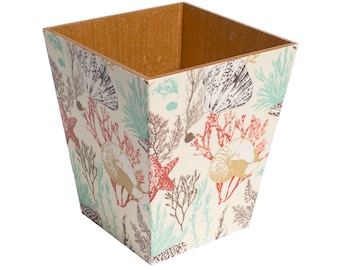 Wooden Waste Paper Bin Coral