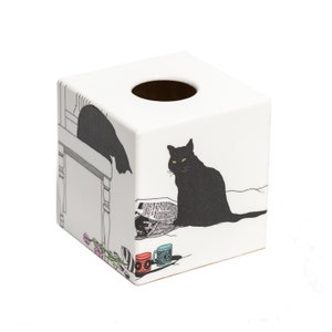 Copri scatola di fazzoletti fuligginosi gatto nero in legno fatto a mano