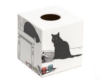 Black Cat Sooty Tissue Box Cover wooden handmade