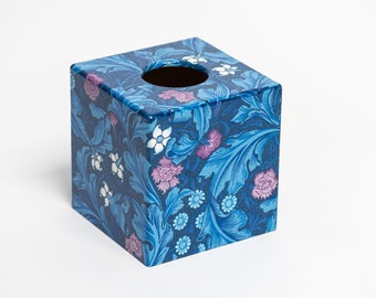 Blue Leicester wooden Tissue Box Cover square William Morris style