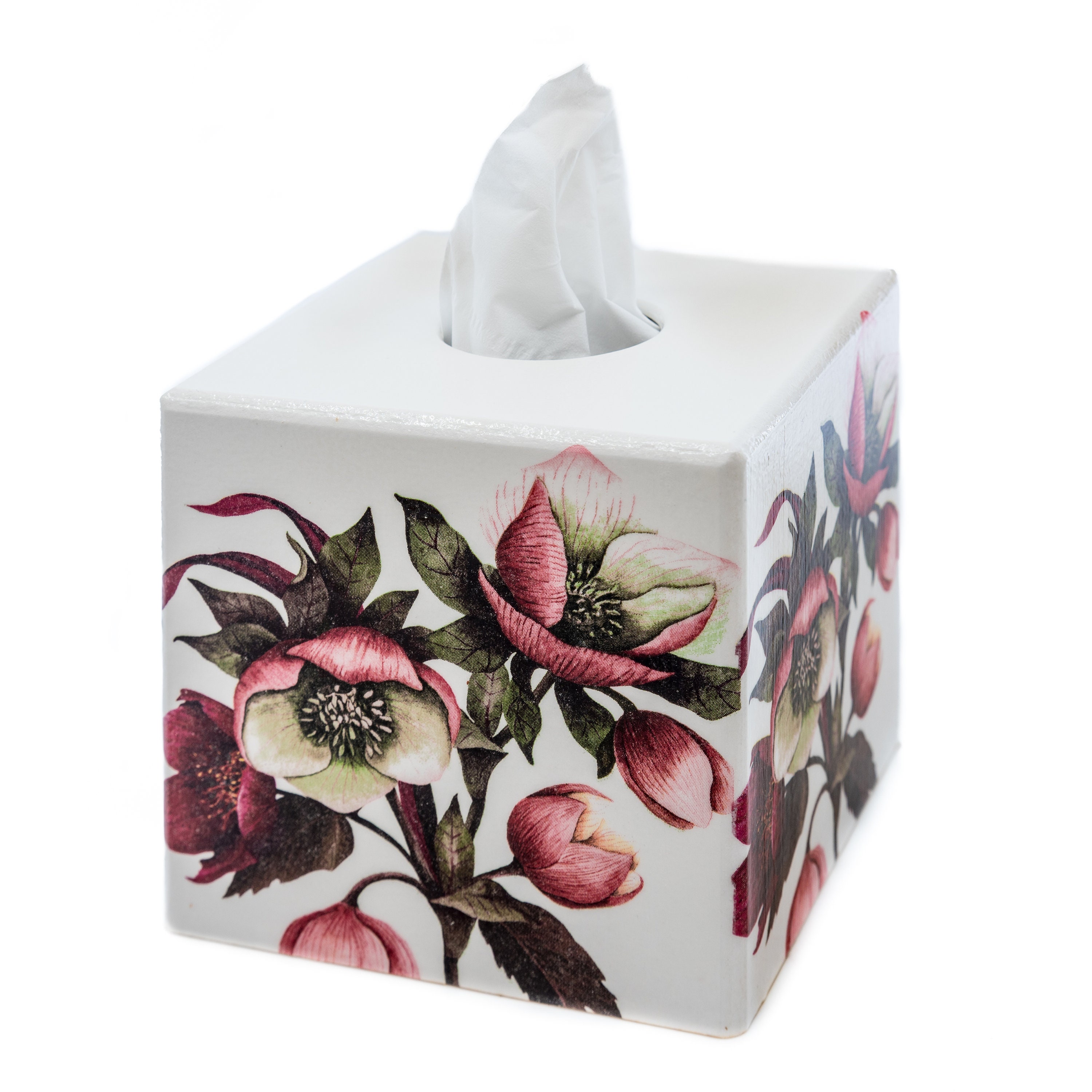 Helleborus Flower wooden Tissue box cover/holder cube