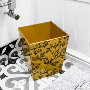 Waste Paper Bin Trash Can Gold Silent Plants Handmade Wooden handmade in UK