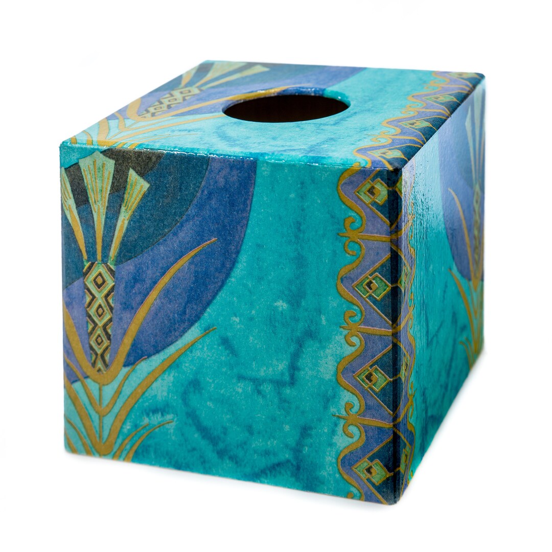 Turquoise Opulence Wooden Tissue Box Cover Cube Etsy