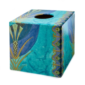 Turquoise Opulence houten tissuedoos hoes kubus