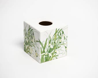 Tissue Box Cover Snowdrop wooden decoupaged made by hand