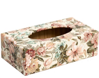 Vintage Floral Long Tissue Box Cover handmade in UK wooden perfect gift