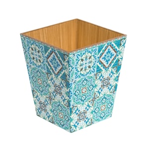 Cestino per la carta straccia in piastrelle marocchine blu / cestino per la spazzatura in legno fatto a mano nel Regno Unito