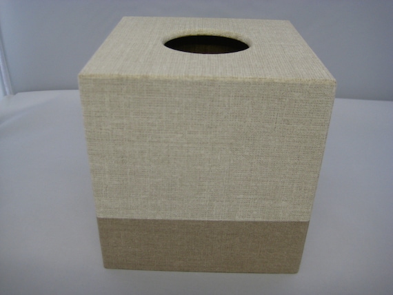 Hessian Taupe Tissue box cover wooden decoupaged handmade in UK