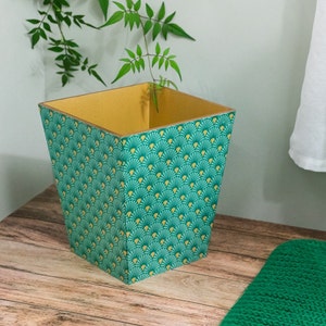 Waste Paper Bin wooden Art Deco Green , trash can , home interior