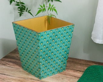 Waste Paper Bin wooden Art Deco Green , trash can , home interior