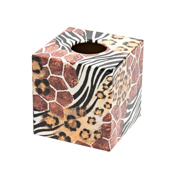Tissue Box Cover Animal skin design wooden square gift for Mum