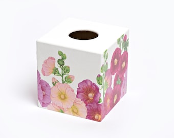 Tissue Box Cover Hollyhocks wooden decoupaged