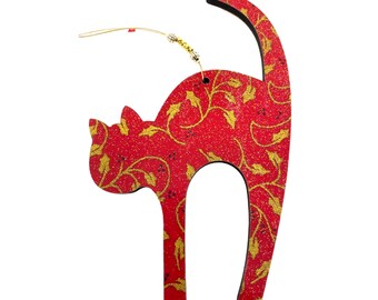 Christmas Tree Decoration wooden Red Cat