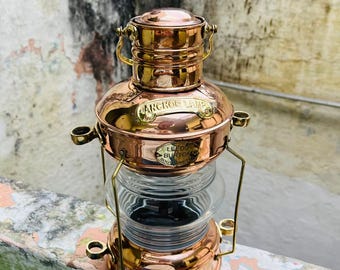 Farol náutico marítimo de 14" con ancla de latón y cobre, luz para barco, lámpara de aceite