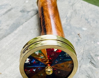 Handmade Brass Kaleidoscope with Double Stained Glass Wheel