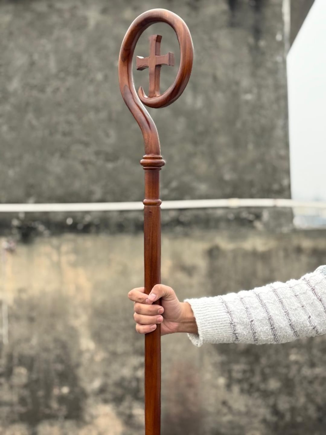 Handmade Wooden Bishop Crozier Staff, Religious Gift (72
