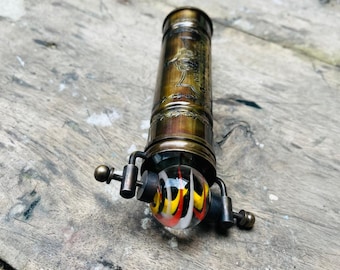 Art-Antiqued Brass Kaleidoscope with Marble Eyepiece, GILBRT & SONS