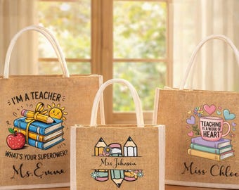 Cadeaux personnalisés de remerciement pour les enseignants, sac fourre-tout personnalisé en toile de jute, cadeau de rentrée pour les enseignants
