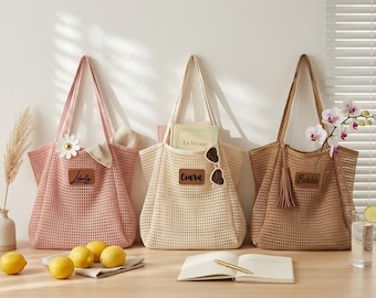 Personalized Beach Tote Bag, Sandproof Nylon Mesh, Bridesmaid Gifts, Summer Travel Bag
