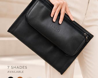Minimal Laptop Sleeve, Faux Leather MacBook Case, Aesthetic Tablet Bag, Workday Essential, 7 Colors Available, Gift for Her