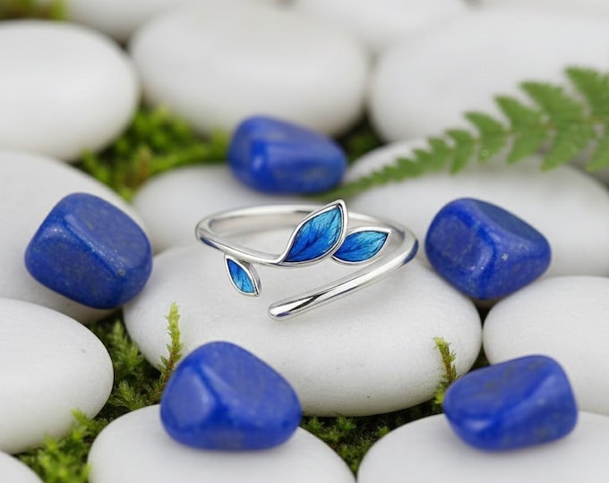 Bleu Ring, Leaf Ring, Something Blue, Stack Ring, Free Size Ring ...