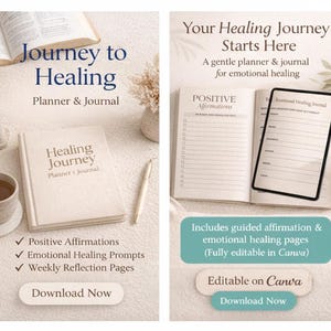 Faith-Led Healing Journal & Planner | Daily Scripture, Self-Care (Editable PDF)
