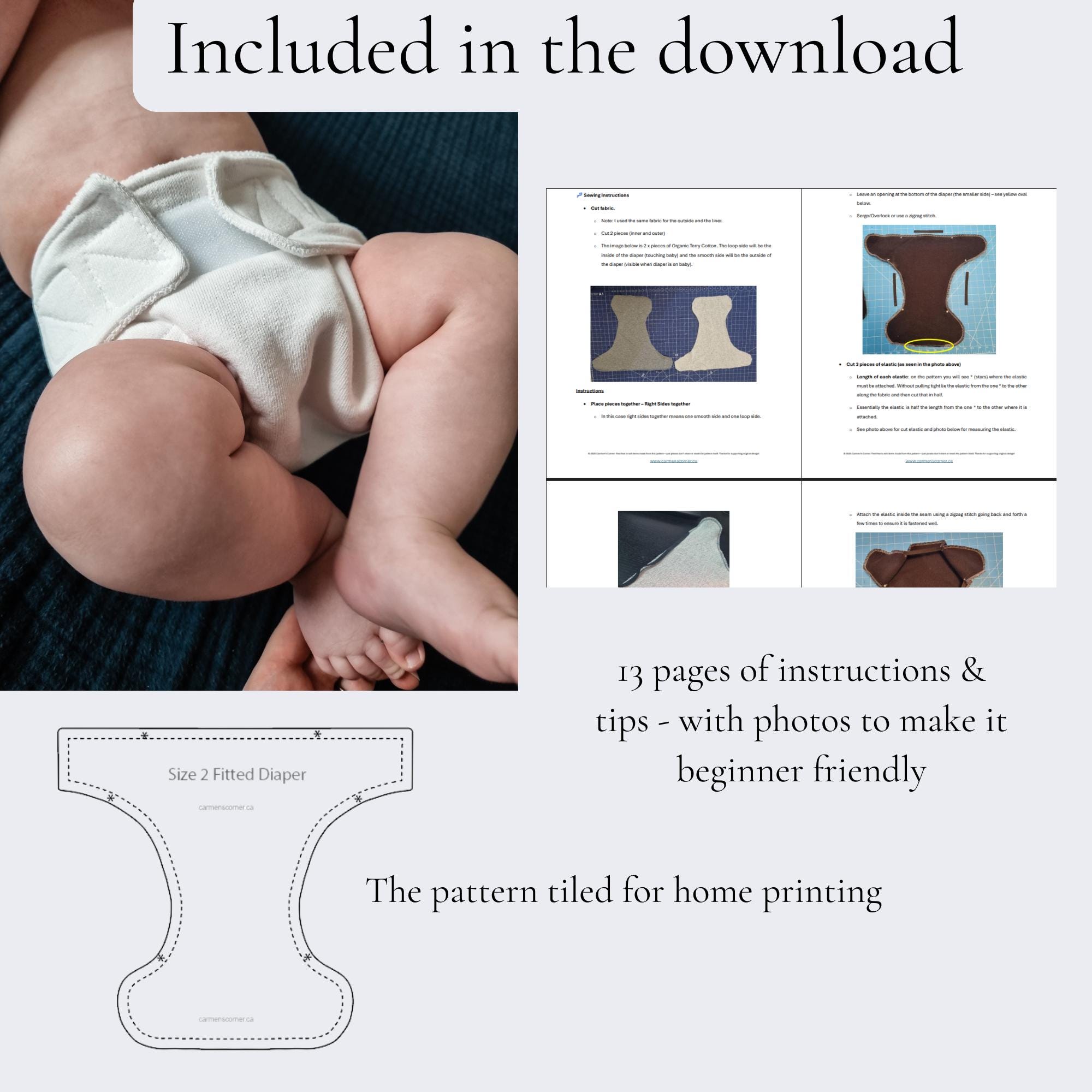 Diapering Pattern Fitted Cloth Diaper Sewing Pattern PDF & Instructions | Diaper Pattern ...