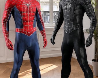 Klassisk Spider Hero Röd & Svart Kostym Spindel Cosplay Kostym Tobey Version