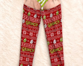 Funny Grinch Sweatpants, Ugly Christmas Pajama Pants, White Elephant Gag Gift (Unisex)