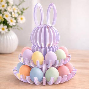 Soporte para huevos escalonado de conejito pastel, soporte para huevos escalonado pastel para decoración de primavera