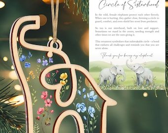 Ornament Elephant Sisterhood – aandenken bloemenhout en acryl