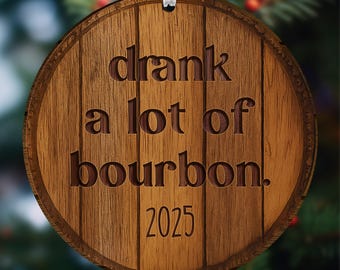 Grappig bourbonvatornament 2025, rustiek kerstdecor