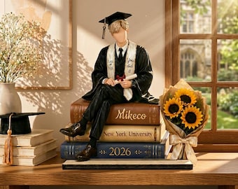Gepersonaliseerde houten afstuderendecor 2026 – Aangepast gezicht en naam afgestudeerde aandenken | Cadeau voor senior universiteitsuniversiteit voor hem