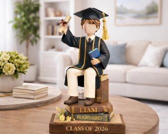 Gepersonaliseerde afstudeercadeau voor hem 2D, aangepaste klasse van 2026 vrouwelijke afgestudeerde houten decor, hogeschool senior aandenken