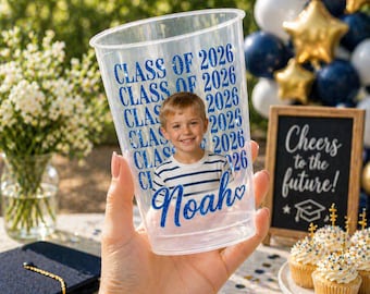Aangepaste foto beker mat 2026, gepersonaliseerde beker foto afstudeerfoto, beker senioren avond, Klasse van 2026 feestbekers