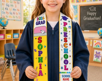 Gepersonaliseerde kleuterschool afstudeerstola, aangepaste potloodgradatie sjerp 2026, kleuterschool afstudeercadeau voor jongensmeisje
