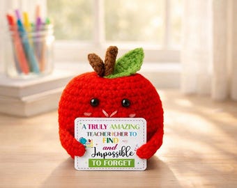 Leraar cadeau gehaakte appel, bedankje leraar cadeau, handgemaakte appel pluche, schattig leraar bureau decor, eindejaarscadeau waardering