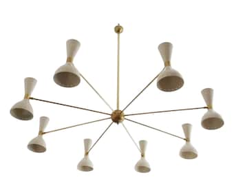 Huge Italian Stilnovo Style Mid-Century Sputnik Chandelier – 8-Arm Brass Ceiling Light Fixture for Living Room, Dining, or Entryway
