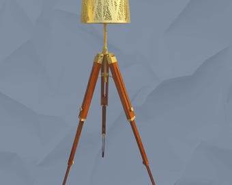 Vintage Wooden Tripod Stand – Adjustable Surveyor Style Base for Floor Lamp, Telescope, Camera, or Nautical Home Decor