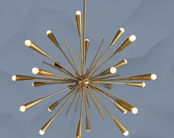 Mid-Century Modern Sputnik Chandelier – Metal Starburst Ceiling Light Fixture, Retro Atomic Lighting for Living Room or Dining Room