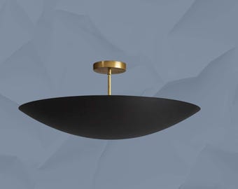 Lámpara de techo semiempotrada moderna en negro y metal – Luminaria minimalista tipo cúpula, decoración de iluminación moderna de mediados de siglo para el hogar