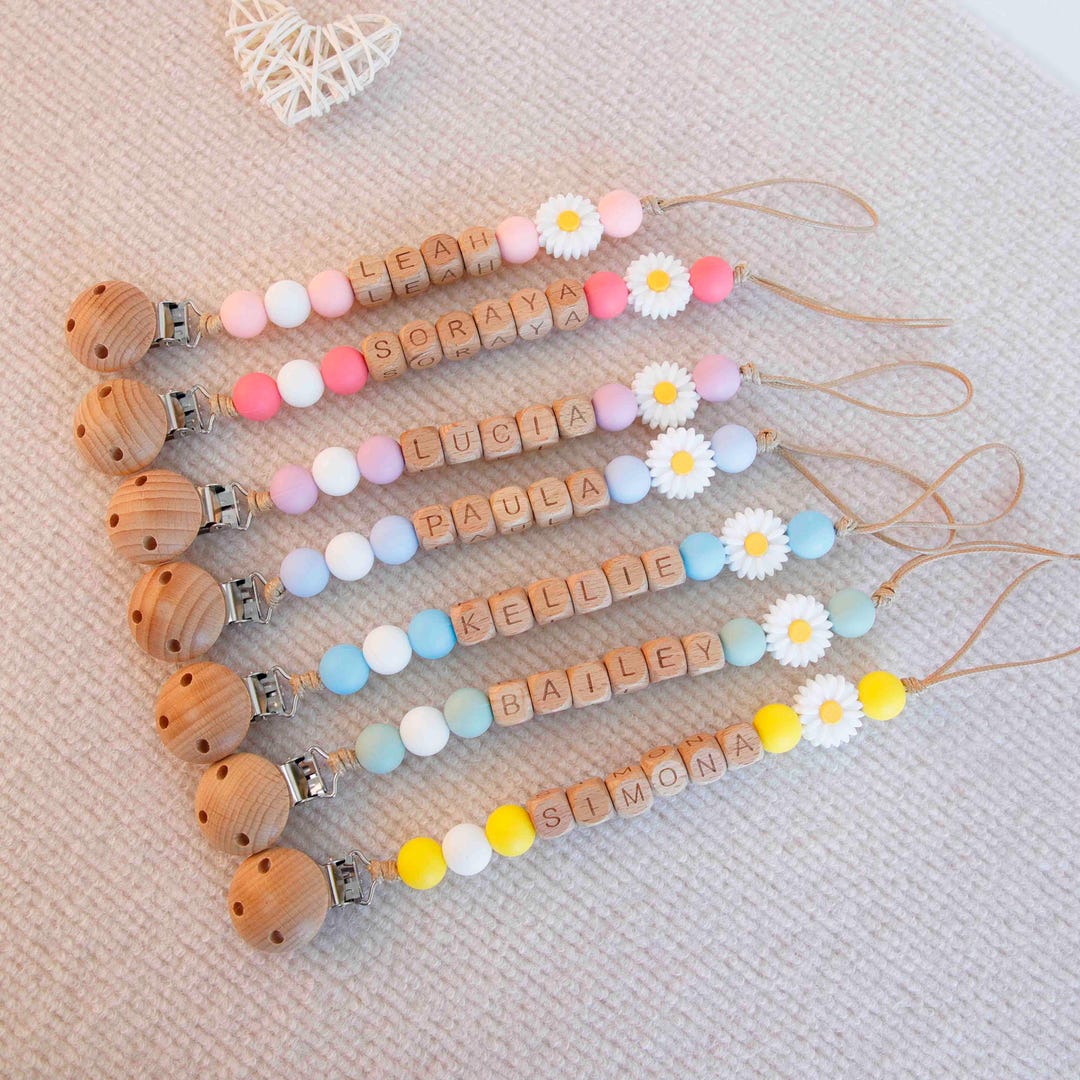 Pacifier Rattle Personalized Baby Pacifier Clip Rattle Set: Handmade Wooden Soother ...
