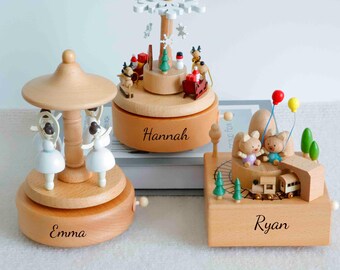Engraved Name Musical Carousel Gift ,Personalized Wooden Ballerina Music Box, Melody Keepsake ,Custom Newborn,Baby Shower Gift,Gift for Kids