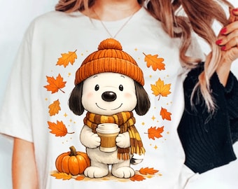 Cozy Fall Beagle Dog PNG, Watercolor Autumn Dog Clipart, Pumpkin Coffee Lover Sublimation, Cute Fall Digital Download